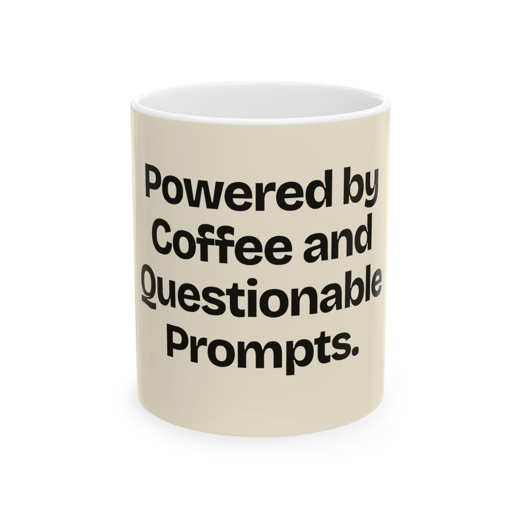 Powered by Coffee and Questionable Prompts — AI Coffee Mug