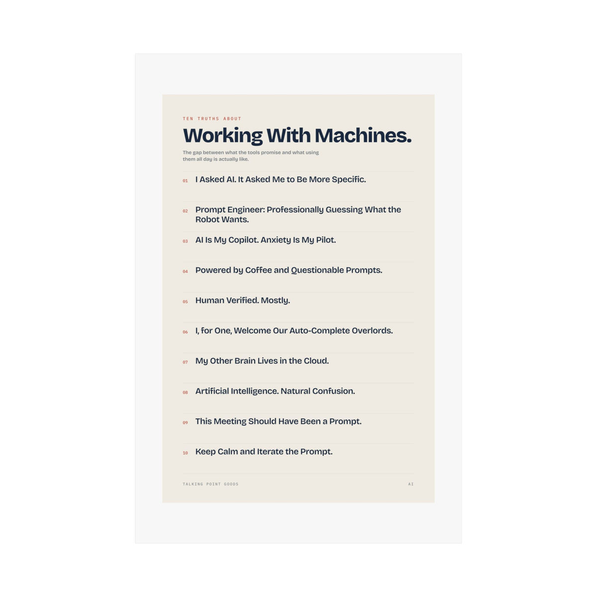 Ten Truths About Working with Machines — AI Manifesto Poster