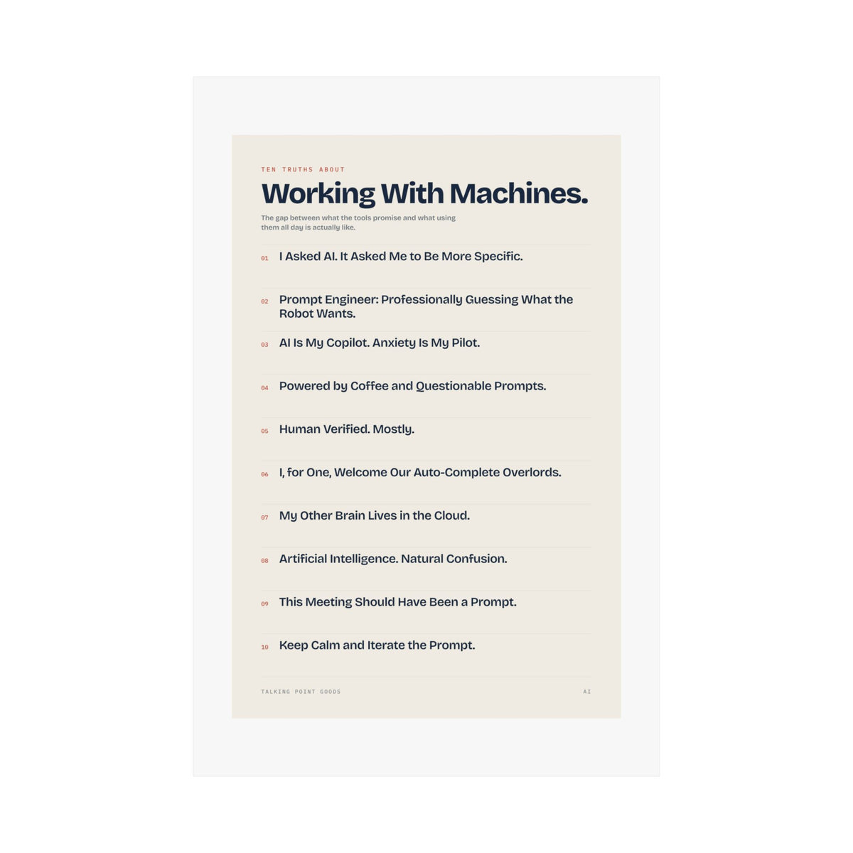 Ten Truths About Working with Machines — AI Manifesto Poster