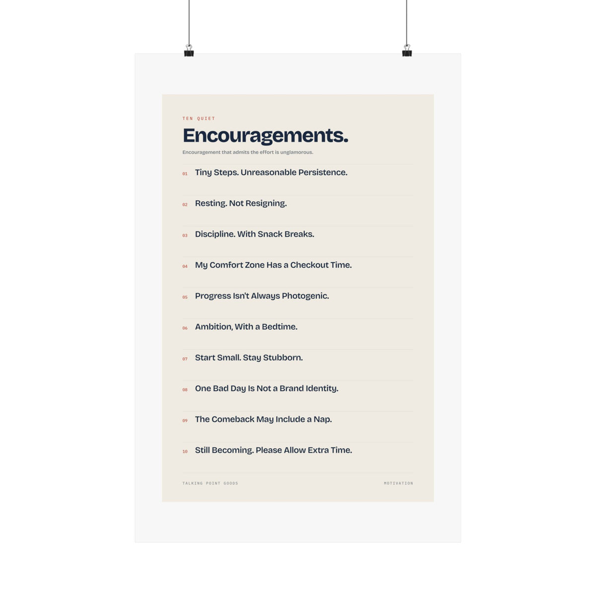 Ten Quiet Encouragements — Motivation Manifesto Poster