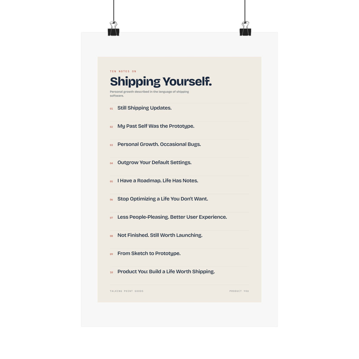 Ten Notes on Shipping Yourself — Product You Manifesto Poster
