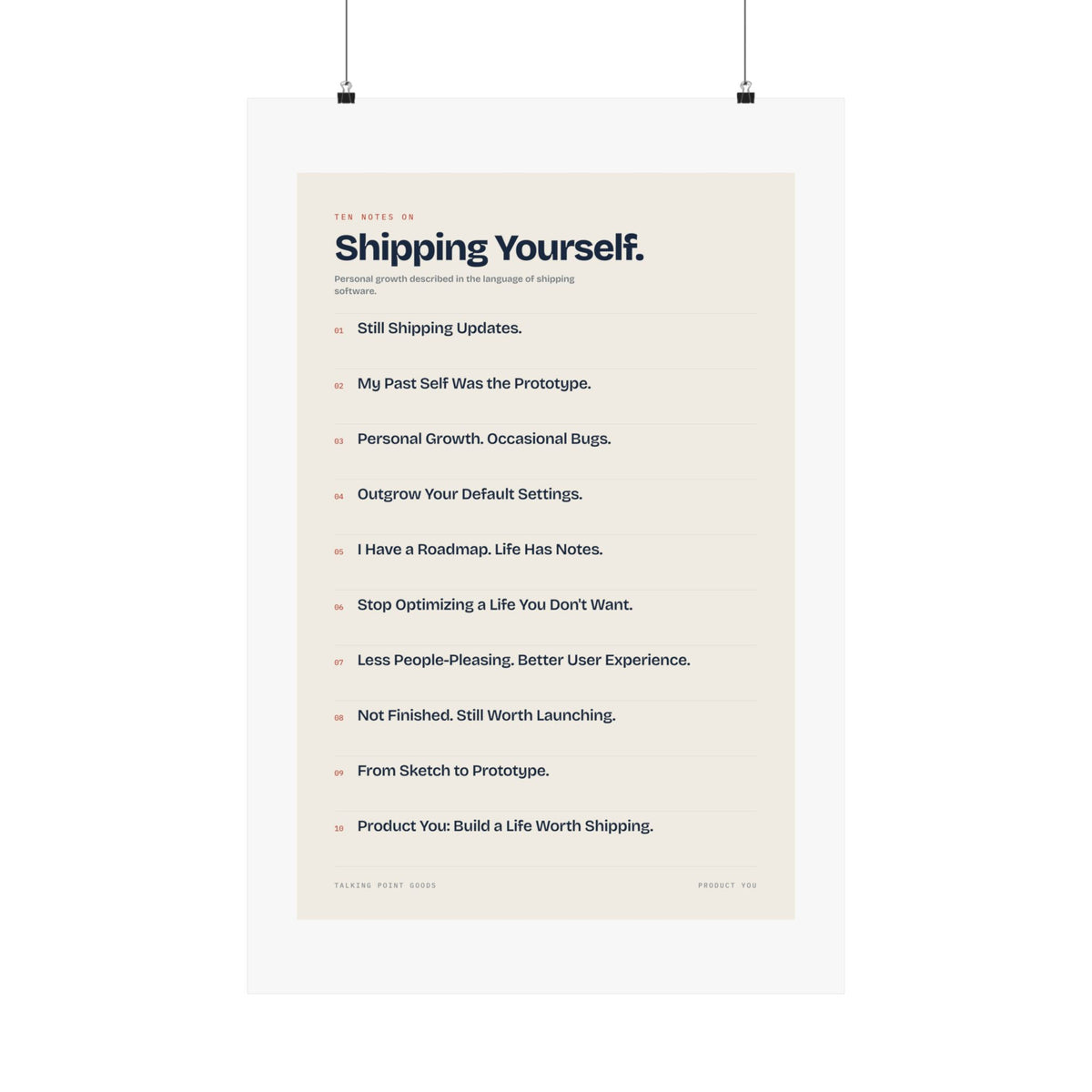 Ten Notes on Shipping Yourself — Product You Manifesto Poster
