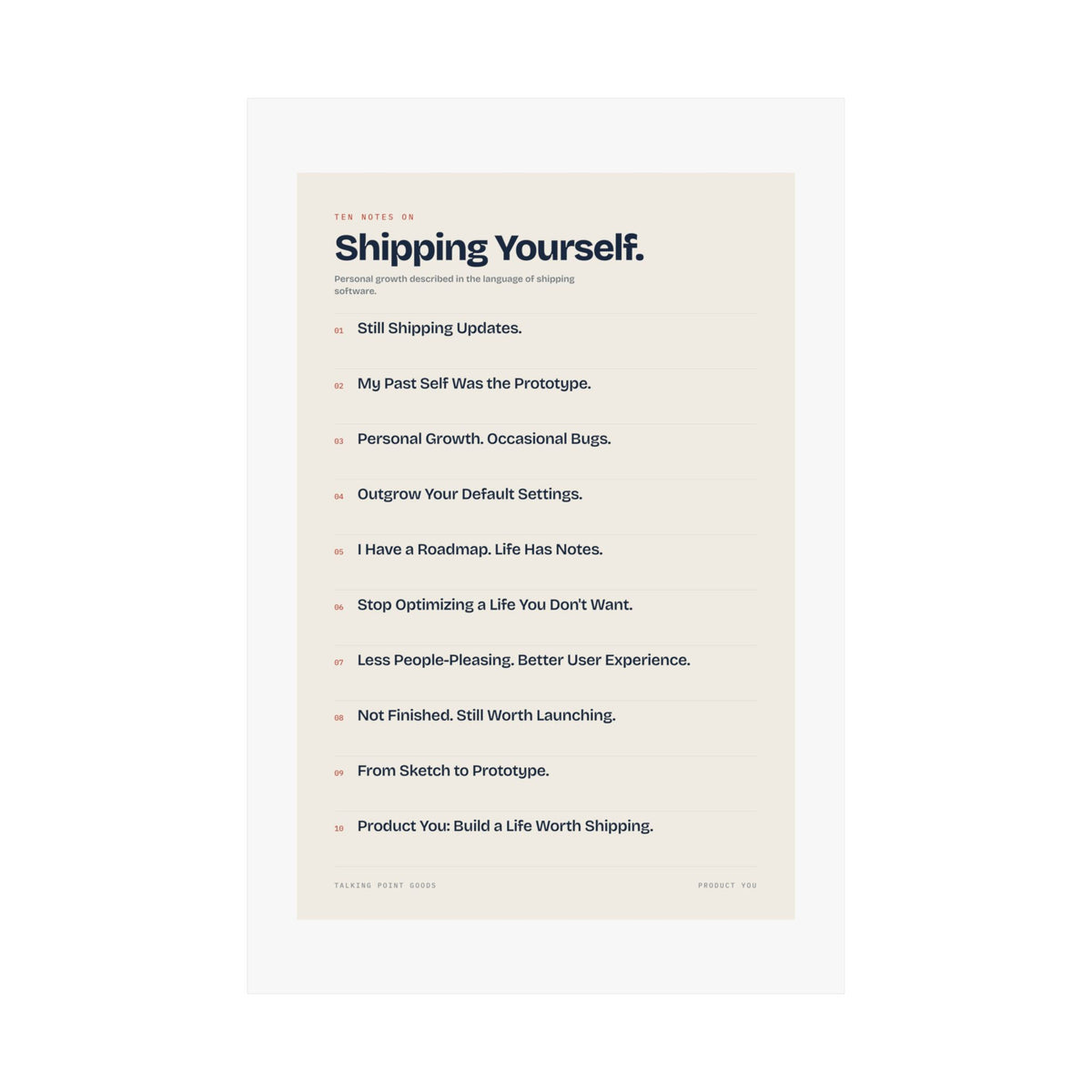 Ten Notes on Shipping Yourself — Product You Manifesto Poster
